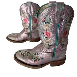 Macie Bean Cowgirl Boots Metallic Pink Flower Girls Size 8
